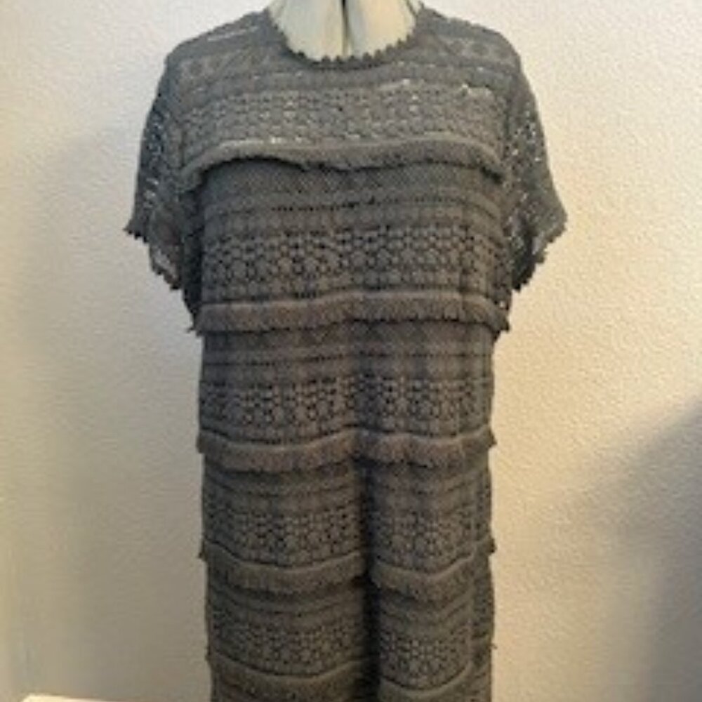 02SKY Green crochet shift dress